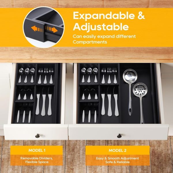 Bamboo Silverware Drawer Organizer, Removable Dividers Kitchen Utensil Drawer Organizer for Different Dimension Flatware, Spoons, Forks, Knives (Black, 5 Slots) - Image 11