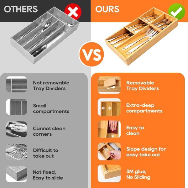 Bamboo Silverware Drawer Organizer, Removable Dividers Kitchen Utensil Drawer Organizer for Different Dimension Flatware, Spoons, Forks, Knives (Black, 5 Slots) - Image 18