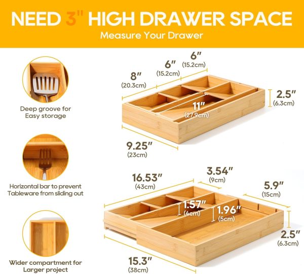 Bamboo Silverware Drawer Organizer, Removable Dividers Kitchen Utensil Drawer Organizer for Different Dimension Flatware, Spoons, Forks, Knives (Black, 5 Slots) - Image 24