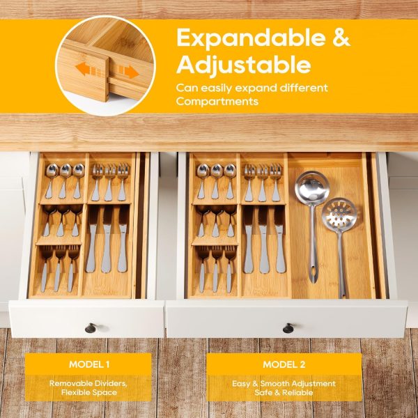 Bamboo Silverware Drawer Organizer, Removable Dividers Kitchen Utensil Drawer Organizer for Different Dimension Flatware, Spoons, Forks, Knives (Black, 5 Slots) - Image 25