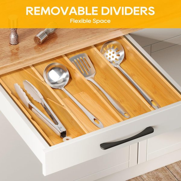 Bamboo Silverware Drawer Organizer, Removable Dividers Kitchen Utensil Drawer Organizer for Different Dimension Flatware, Spoons, Forks, Knives (Black, 5 Slots) - Image 26
