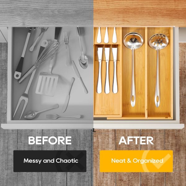 Bamboo Silverware Drawer Organizer, Removable Dividers Kitchen Utensil Drawer Organizer for Different Dimension Flatware, Spoons, Forks, Knives (Black, 5 Slots) - Image 27