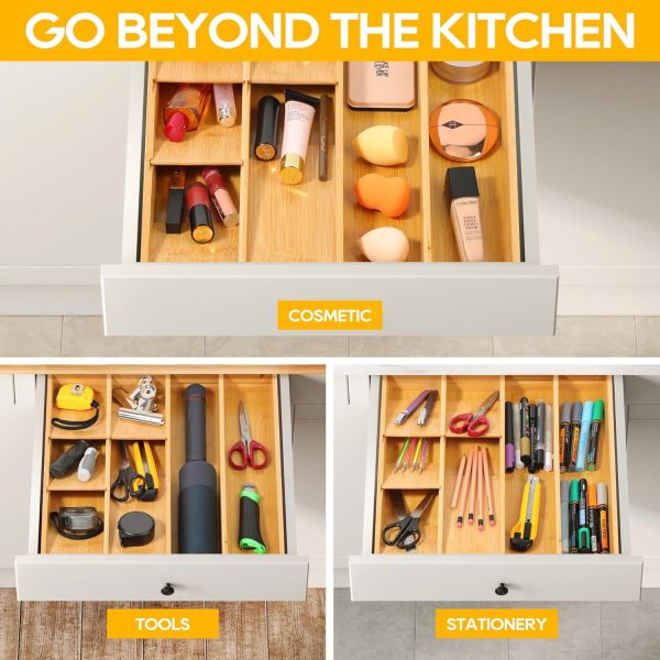 Bamboo Silverware Drawer Organizer, Removable Dividers Kitchen Utensil Drawer Organizer for Different Dimension Flatware, Spoons, Forks, Knives (Black, 5 Slots) - Image 29