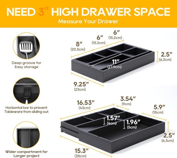 Bamboo Silverware Drawer Organizer, Removable Dividers Kitchen Utensil Drawer Organizer for Different Dimension Flatware, Spoons, Forks, Knives (Natural, 5 Slots) - Image 10