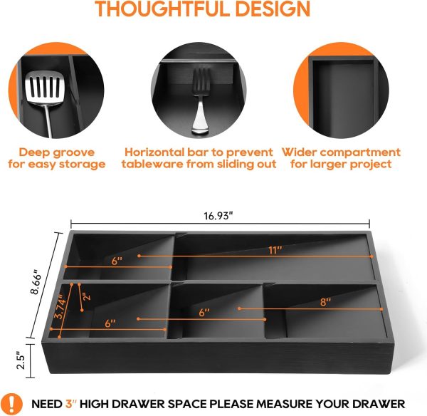 Bamboo Silverware Drawer Organizer, Removable Dividers Kitchen Utensil Drawer Organizer for Different Dimension Flatware, Spoons, Forks, Knives (Natural, 5 Slots) - Image 19