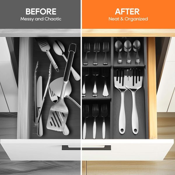 Bamboo Silverware Drawer Organizer, Removable Dividers Kitchen Utensil Drawer Organizer for Different Dimension Flatware, Spoons, Forks, Knives (Natural, 5 Slots) - Image 21