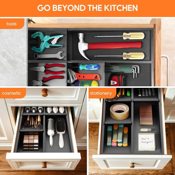 Bamboo Silverware Drawer Organizer, Removable Dividers Kitchen Utensil Drawer Organizer for Different Dimension Flatware, Spoons, Forks, Knives (Natural, 5 Slots) - Image 22