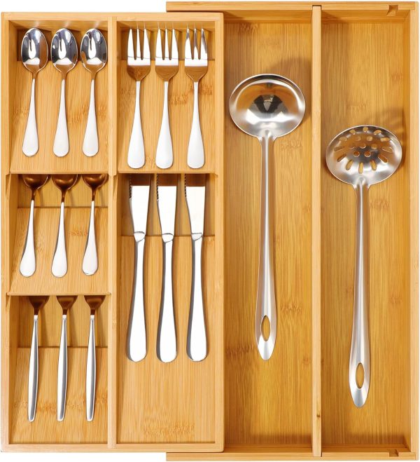 Bamboo Silverware Drawer Organizer, Removable Dividers Kitchen Utensil Drawer Organizer for Different Dimension Flatware, Spoons, Forks, Knives (Natural, 5 Slots) - Image 30