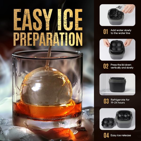 Clear Ice Ball Maker Mold, 8 Large Whiskey Ice Cubes Mold, 2 Inch Round Silicone Ice Molds for Cocktails, Idea Gifts for Dad Boyfriend Boss Men who Have Everything - Image 12