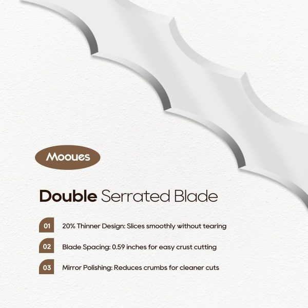 Bread Knife Set, Acacia Wood(15.7") - Double Serrated Bread Knife for Homemade Bagels, Baguettes and More - Sourdough Bread Slicer, Cuts Thin, Even Slices - Premium Stainless Steel - Image 3