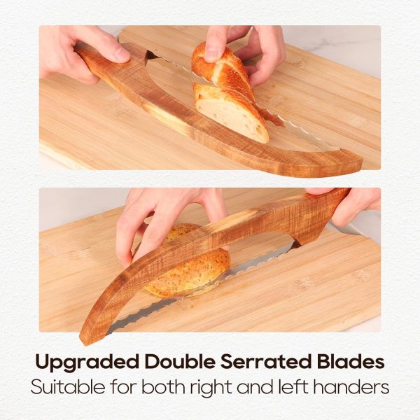 Bread Knife Set, Acacia Wood(15.7") - Double Serrated Bread Knife for Homemade Bagels, Baguettes and More - Sourdough Bread Slicer, Cuts Thin, Even Slices - Premium Stainless Steel - Image 4