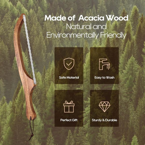 Bread Knife Set, Acacia Wood(15.7") - Double Serrated Bread Knife for Homemade Bagels, Baguettes and More - Sourdough Bread Slicer, Cuts Thin, Even Slices - Premium Stainless Steel - Image 9