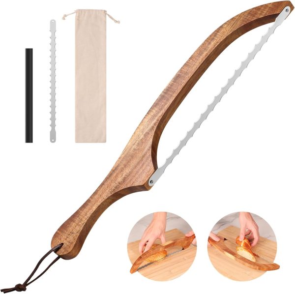 Bread Knife Set, Acacia Wood(15.7") - Double Serrated Bread Knife for Homemade Bagels, Baguettes and More - Sourdough Bread Slicer, Cuts Thin, Even Slices - Premium Stainless Steel - Image 10