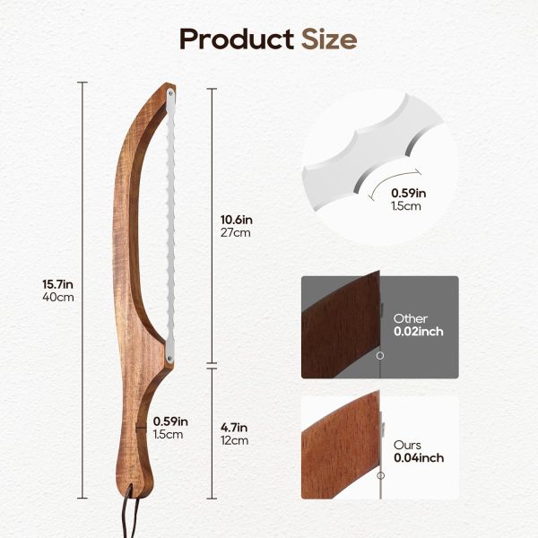 Bread Knife Set, Acacia Wood(15.7") - Double Serrated Bread Knife for Homemade Bagels, Baguettes and More - Sourdough Bread Slicer, Cuts Thin, Even Slices - Premium Stainless Steel - Image 11
