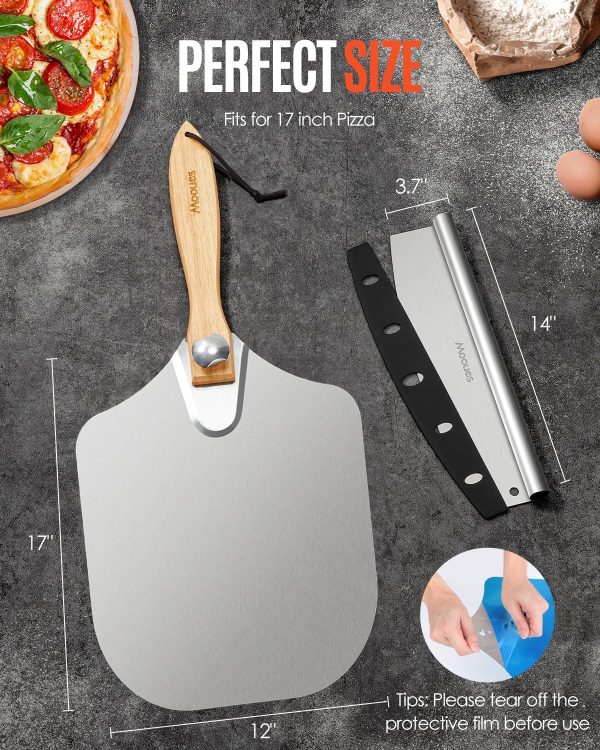 Pizza Peel Aluminum Pizza Spatula, Mooues 12 inch Metal Pizza Paddle(12"x 14")with Rocker Cutter Foldable Wood Handle, [Storage bag included], for Family Pizza Oven Baking Pizza, Dough, Bread & Pastry - Image 10