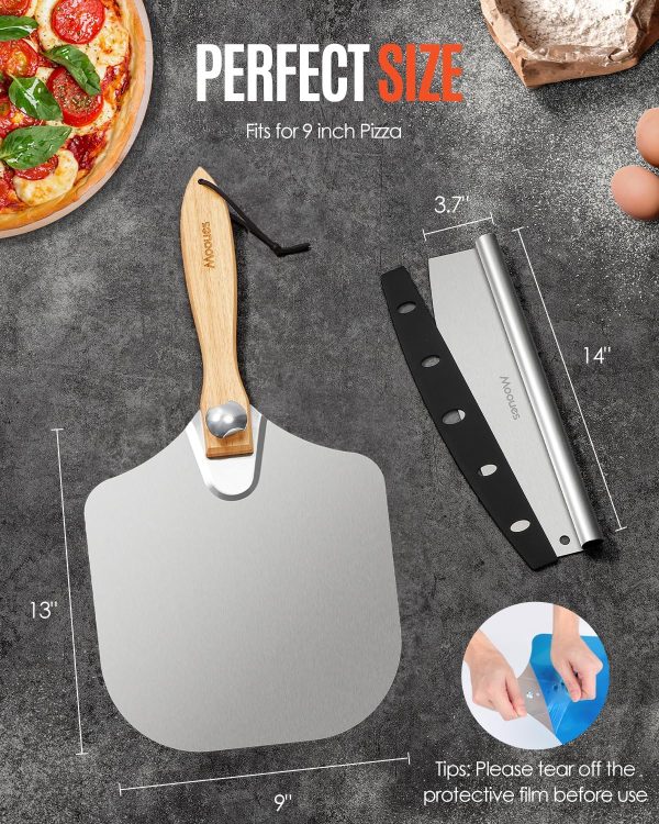 Pizza Peel Aluminum Pizza Spatula, Mooues 12 inch Metal Pizza Paddle(12"x 14")with Rocker Cutter Foldable Wood Handle, [Storage bag included], for Family Pizza Oven Baking Pizza, Dough, Bread & Pastry - Image 13