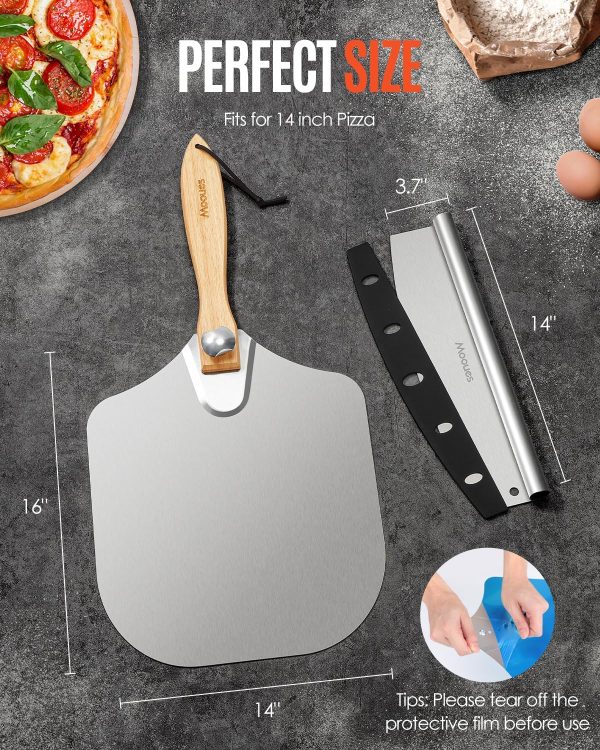 Pizza Peel Aluminum Pizza Spatula, Mooues 12 inch Metal Pizza Paddle(12"x 14")with Rocker Cutter Foldable Wood Handle, [Storage bag included], for Family Pizza Oven Baking Pizza, Dough, Bread & Pastry - Image 15
