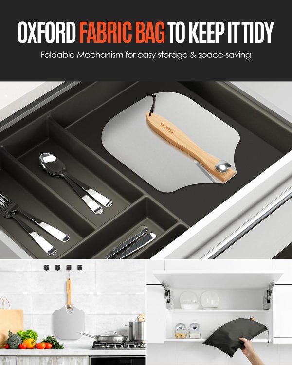 Pizza Peel Aluminum Pizza Spatula, Mooues 12 inch Metal Pizza Paddle(12"x 14")with Rocker Cutter Foldable Wood Handle, [Storage bag included], for Family Pizza Oven Baking Pizza, Dough, Bread & Pastry - Image 17