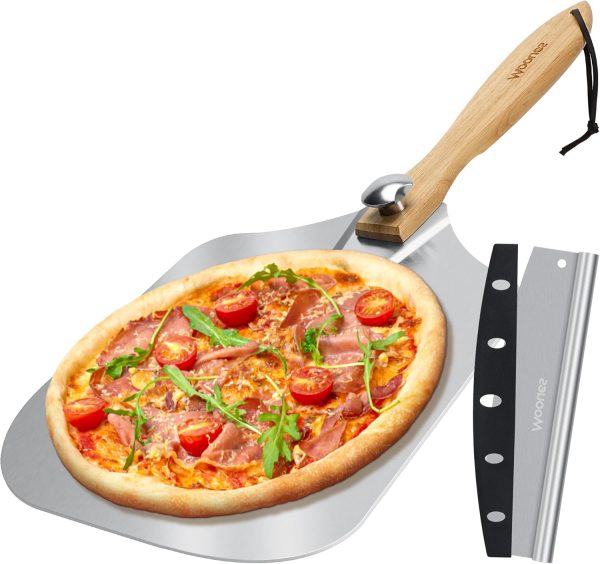 Pizza Peel Aluminum Pizza Spatula, Mooues 12 inch Metal Pizza Paddle(12"x 14")with Rocker Cutter Foldable Wood Handle, [Storage bag included], for Family Pizza Oven Baking Pizza, Dough, Bread & Pastry - Image 20