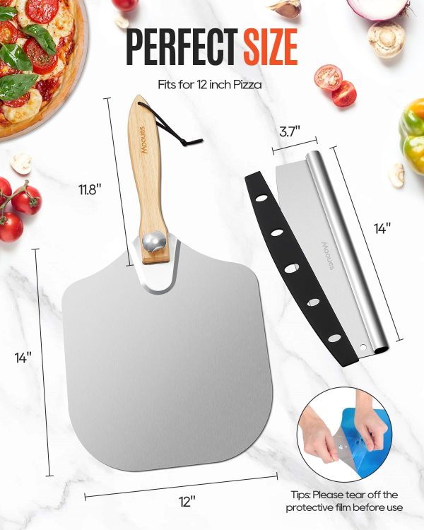 Pizza Peel Aluminum Pizza Spatula, Mooues 12 inch Metal Pizza Paddle(12"x 14")with Rocker Cutter Foldable Wood Handle, [Storage bag included], for Family Pizza Oven Baking Pizza, Dough, Bread & Pastry - Image 21