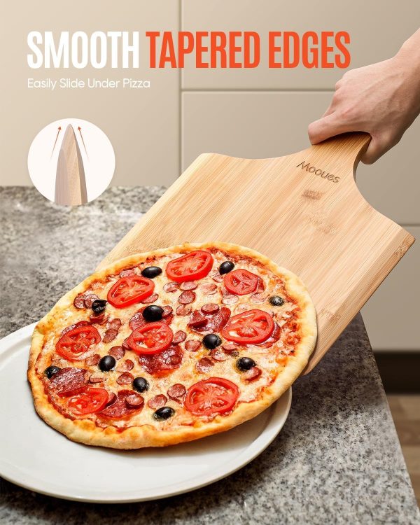 Pizza Peel 12 Inch, Natural Bamboo Pizza Peel Pizza Paddle Spatula Oven Accessory for Large Wood Pizza Board For Transferring & Serving, Wood Pizza Cutting Board for Cheese Bread Fruit Vegetabl - Image 2