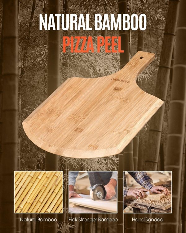 Pizza Peel 12 Inch, Natural Bamboo Pizza Peel Pizza Paddle Spatula Oven Accessory for Large Wood Pizza Board For Transferring & Serving, Wood Pizza Cutting Board for Cheese Bread Fruit Vegetabl - Image 3