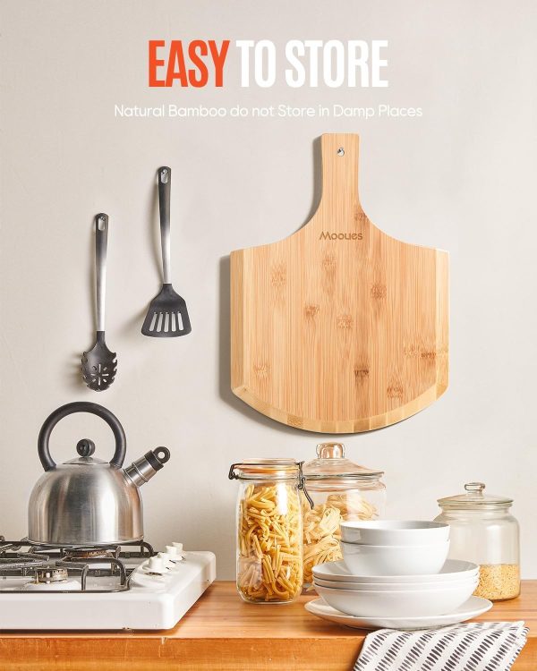 Pizza Peel 12 Inch, Natural Bamboo Pizza Peel Pizza Paddle Spatula Oven Accessory for Large Wood Pizza Board For Transferring & Serving, Wood Pizza Cutting Board for Cheese Bread Fruit Vegetabl - Image 6