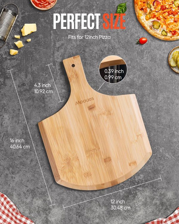 Pizza Peel 12 Inch, Natural Bamboo Pizza Peel Pizza Paddle Spatula Oven Accessory for Large Wood Pizza Board For Transferring & Serving, Wood Pizza Cutting Board for Cheese Bread Fruit Vegetabl - Image 7