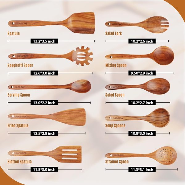 Wooden Spoons for Cooking, Wooden Utensils for Cooking Natural Teak Wooden Kitchen Utensils Set Comfort Grip (10 PCS SET) - Image 4