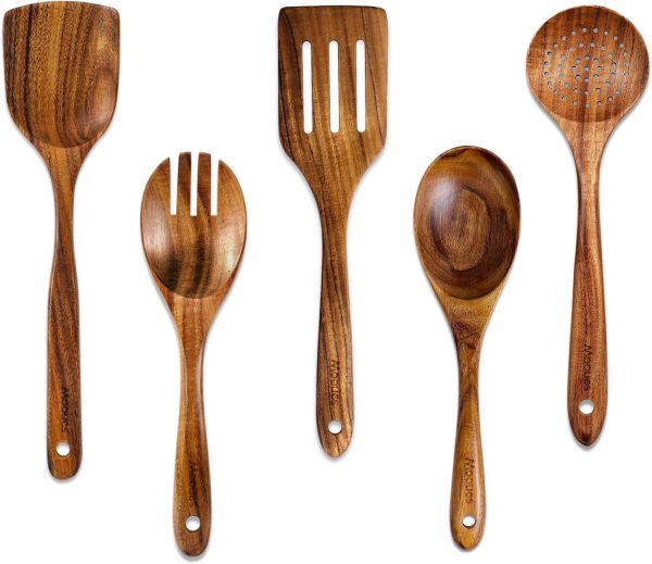 Wooden Spoons for Cooking, Wooden Utensils for Cooking Natural Teak Wooden Kitchen Utensils Set Comfort Grip (10 PCS SET) - Image 22