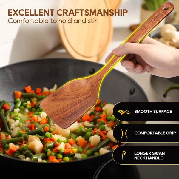 Wooden Spoons for Cooking, 10PCS Teak Wood Cookware Utensil Set with Hooks - Smooth Finish, Non-Stick, Comfortable Grip, Heat Resistant Kitchen Utensils - Image 6