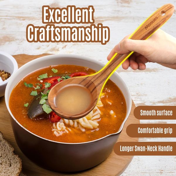 Wooden Spoons for Cooking, 10PCS Teak Wood Cookware Utensil Set with Hooks - Smooth Finish, Non-Stick, Comfortable Grip, Heat Resistant Kitchen Utensils - Image 13